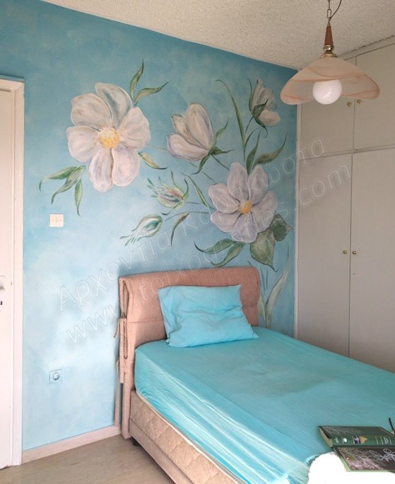 ζωγραφική τοίχου εφηβικού δωματίου, τοιχογραφία λουλούδια, ταπετσαρίες τοίχου
